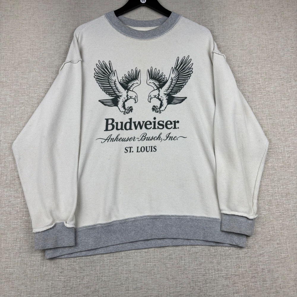 PacSun Budweiser Eagle Graphic Waffle Knit Thermal Sweatshirt Mens Medium Gray